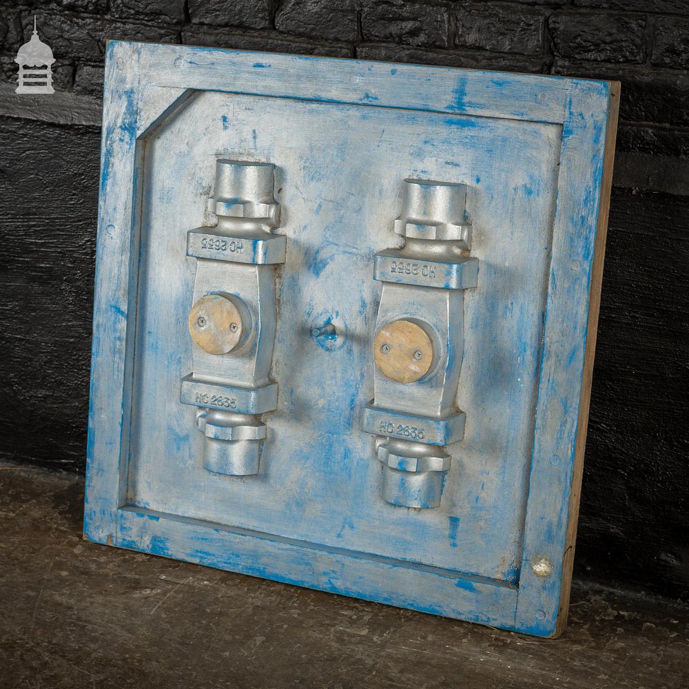 Reclaimed Industrial Foundry Mould Pattern with Blue and Silver Paint Finish