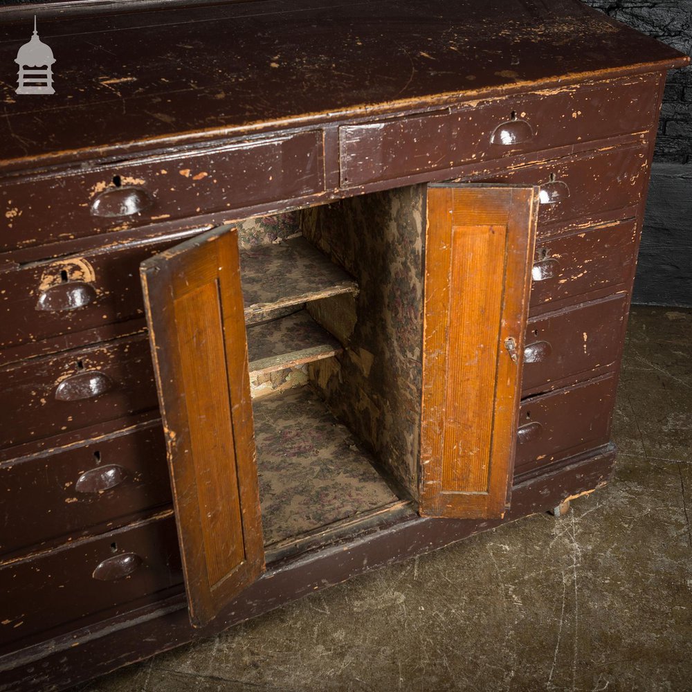 19th C Painted Pine Sunday School Writing Desk and Drawers Unit