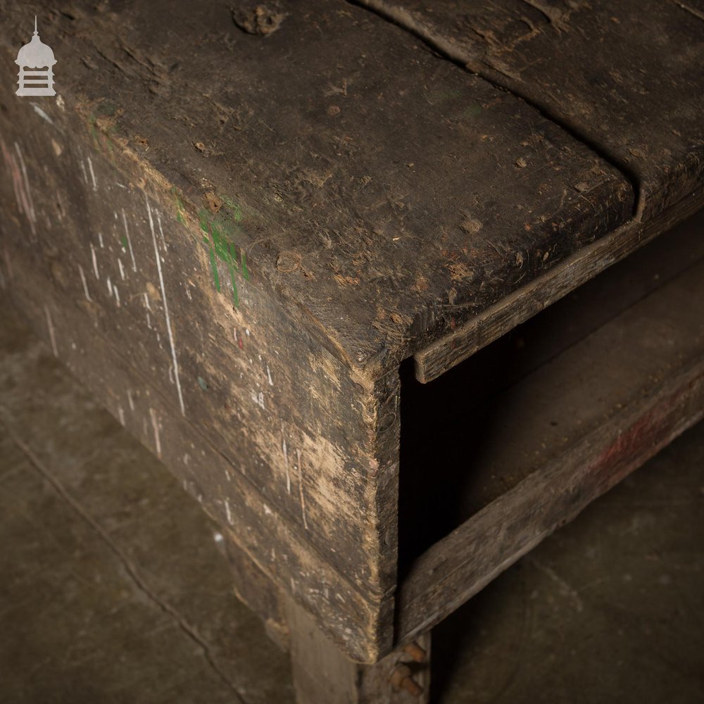 19th C Elm Work Bench Table with Ring Pull Drawers