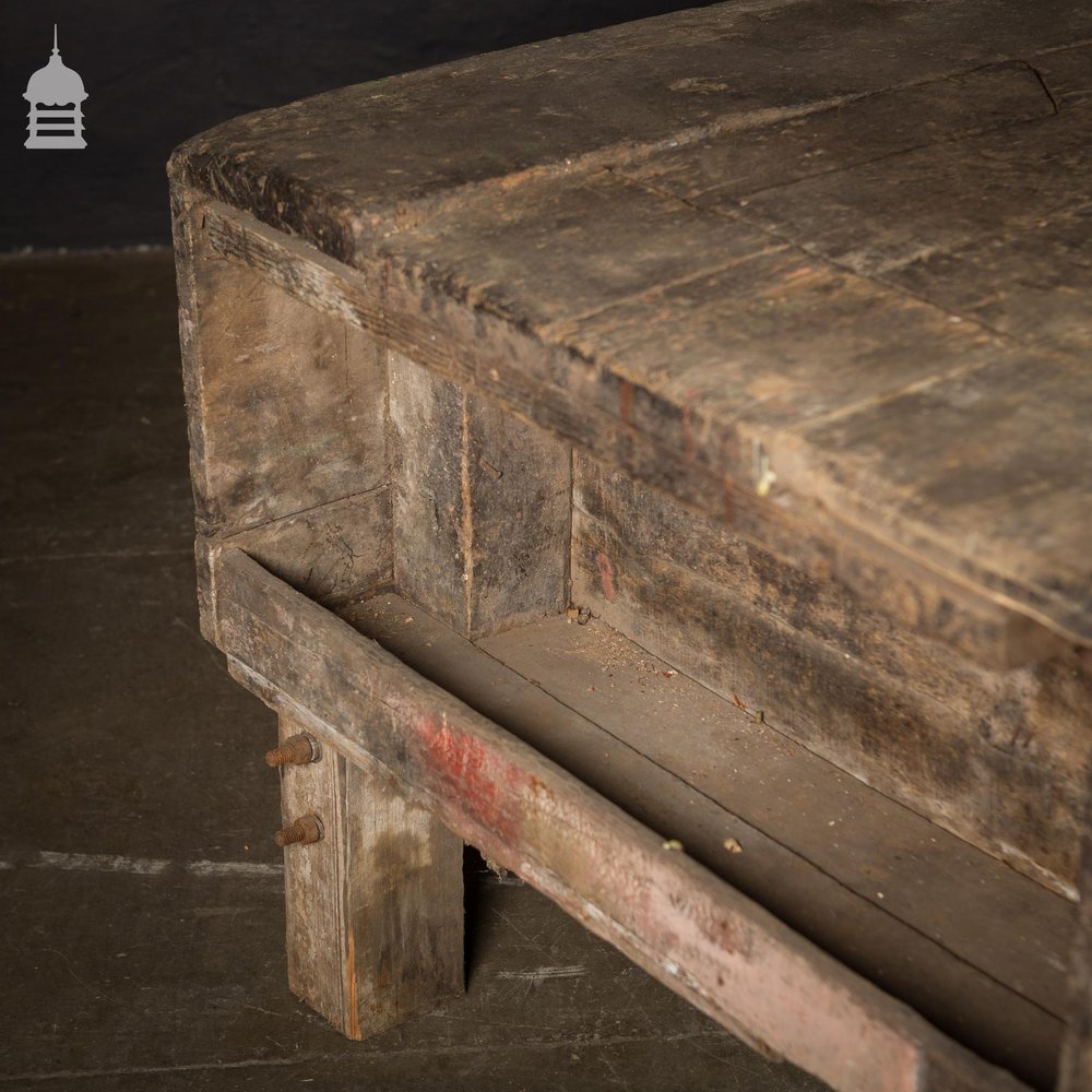 19th C Elm Work Bench Table with Ring Pull Drawers