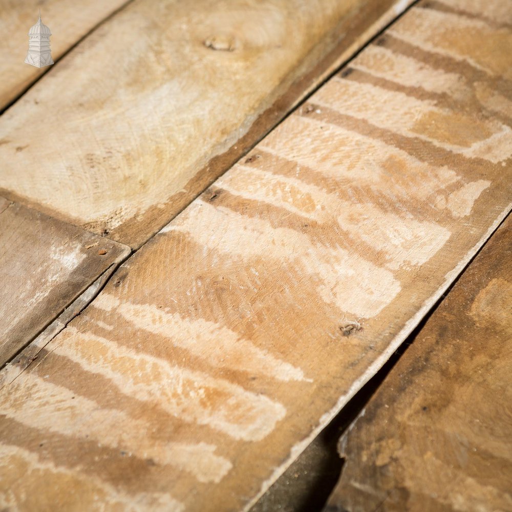 Batch of 7.5 Square Metres of Elm Wall Boards with Distressed Lath and Plaster Markings