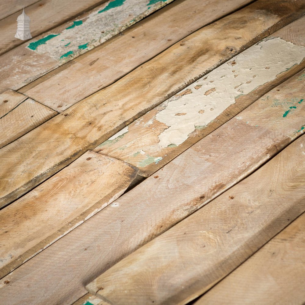 Batch of 7.5 Square Metres of Elm Wall Boards with Distressed Lath and Plaster Markings