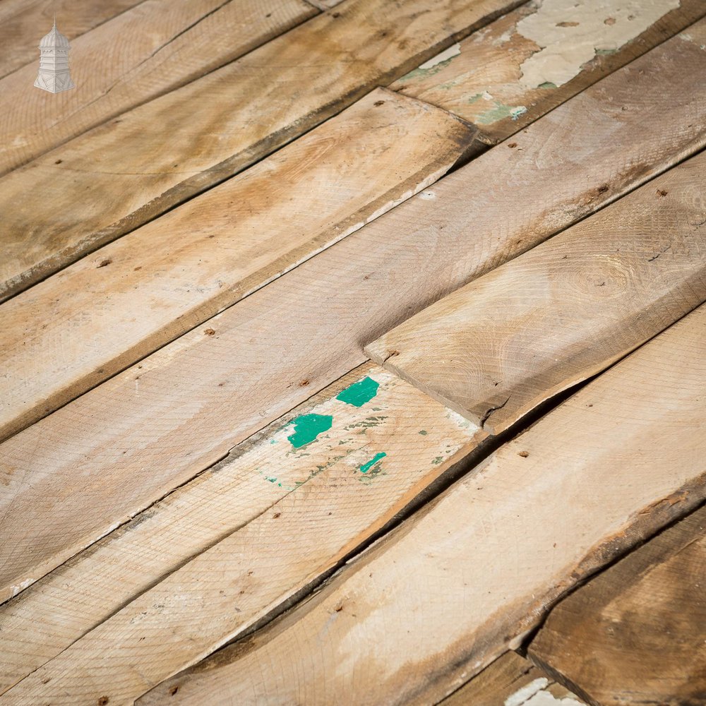 Batch of 7.5 Square Metres of Elm Wall Boards with Distressed Lath and Plaster Markings