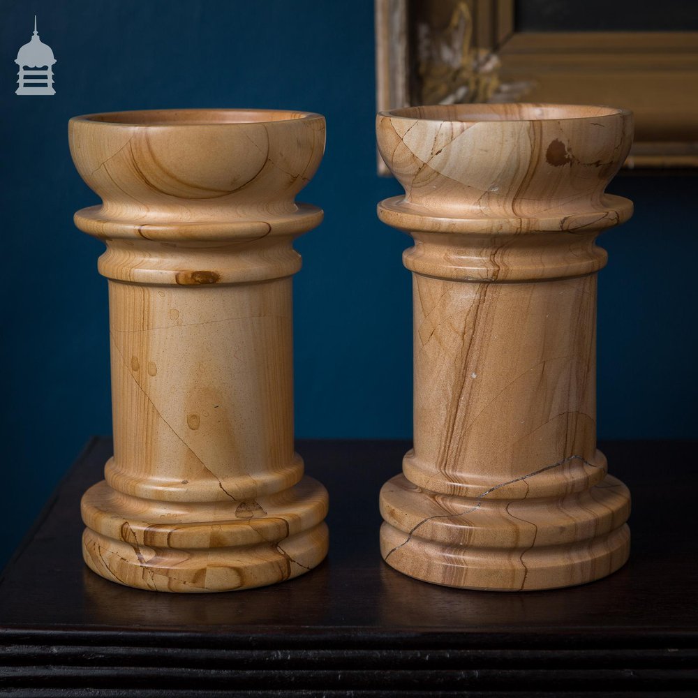 Pair of Banded Agate Stone Candle Stick Bases