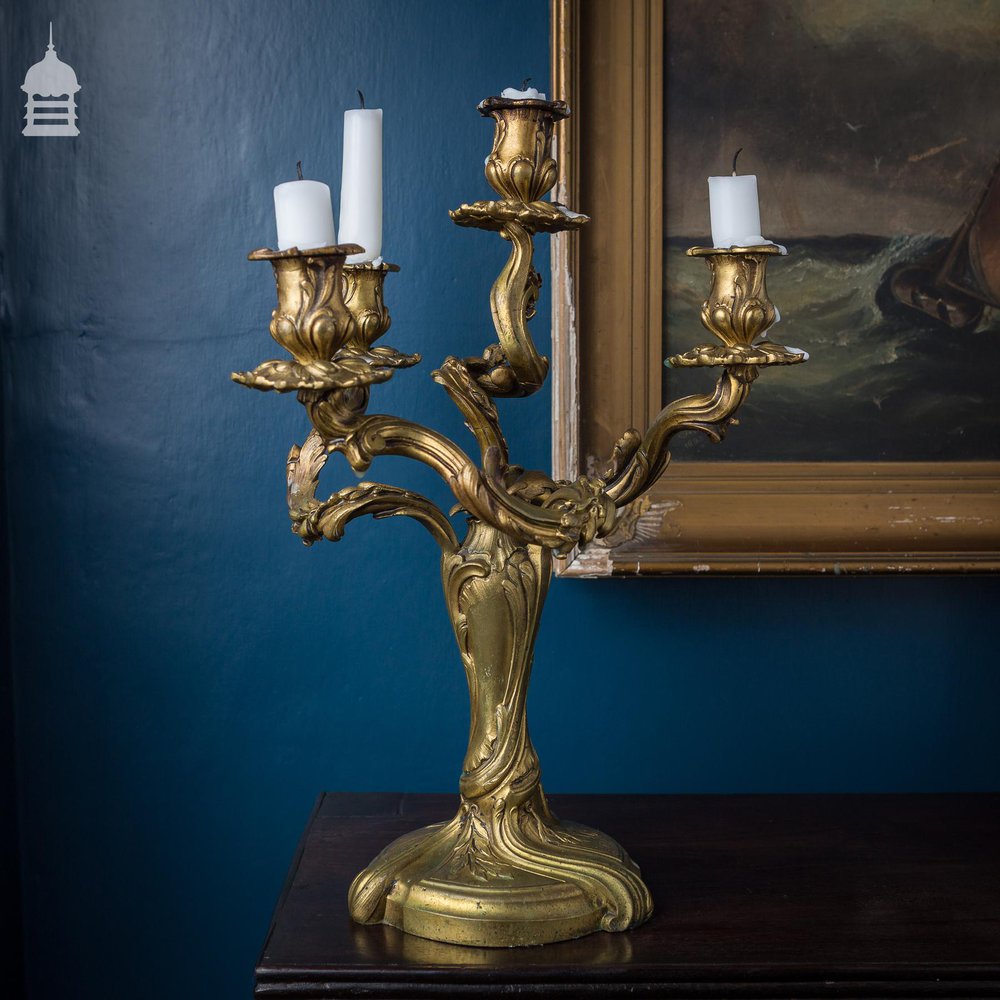 Large 19th C Brass Acanthus Leaf Candelabra