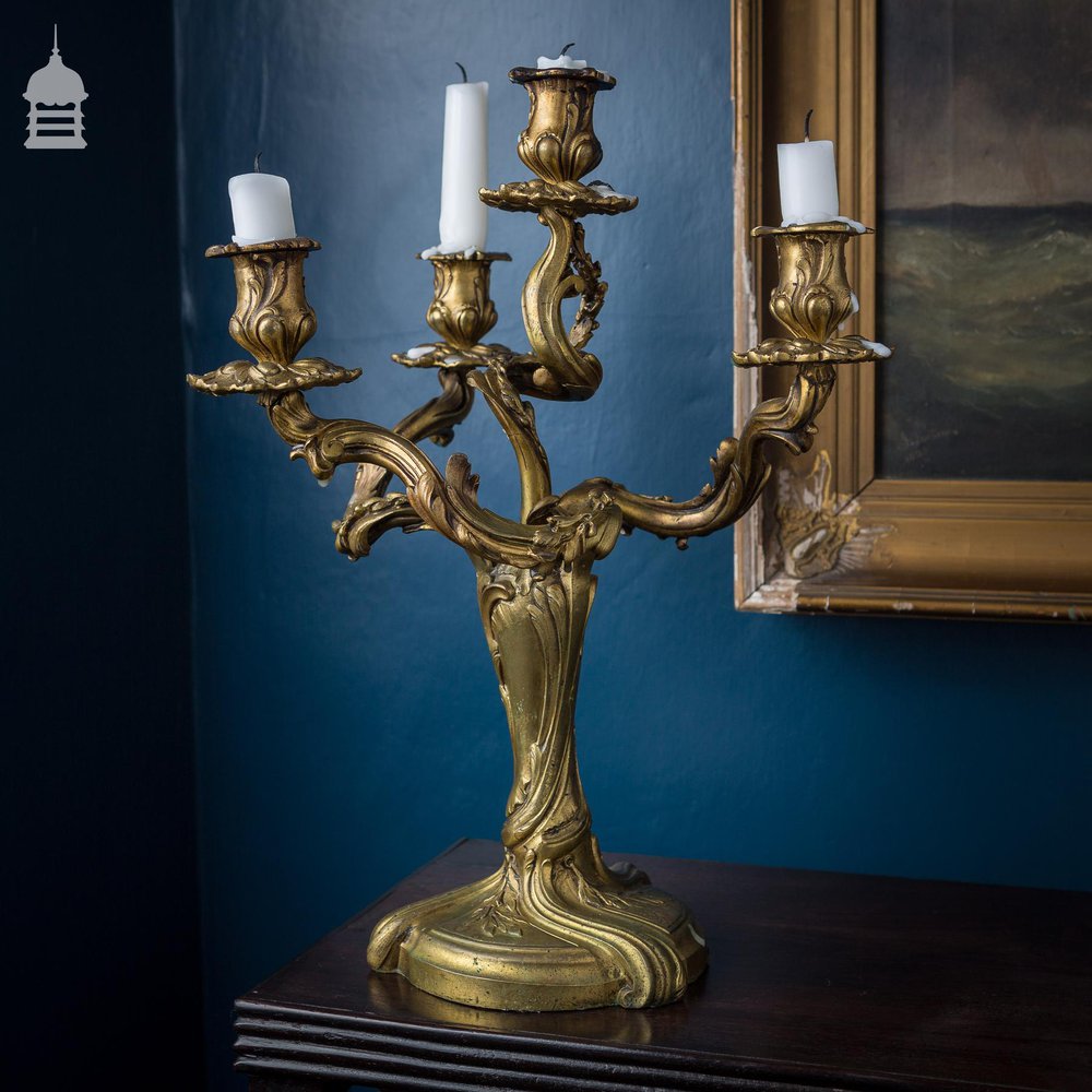 Large 19th C Brass Acanthus Leaf Candelabra