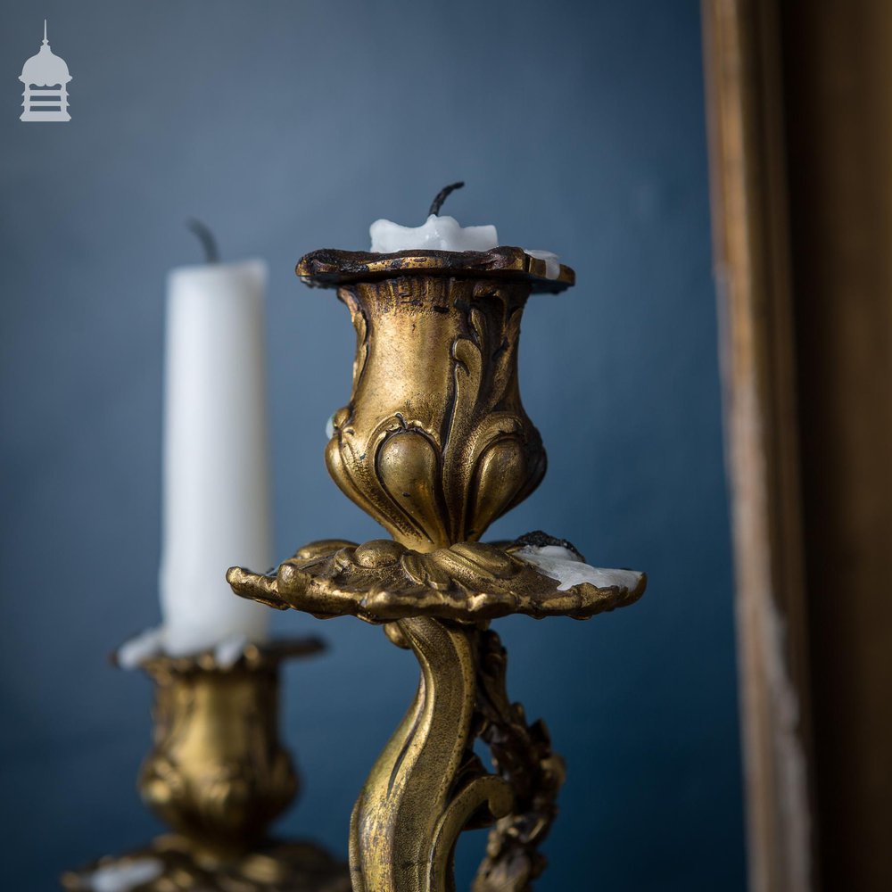 Large 19th C Brass Acanthus Leaf Candelabra