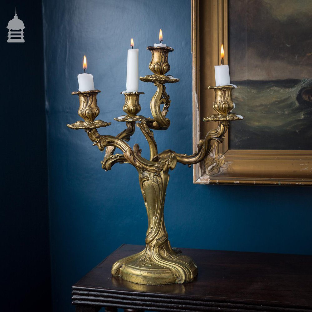 Large 19th C Brass Acanthus Leaf Candelabra