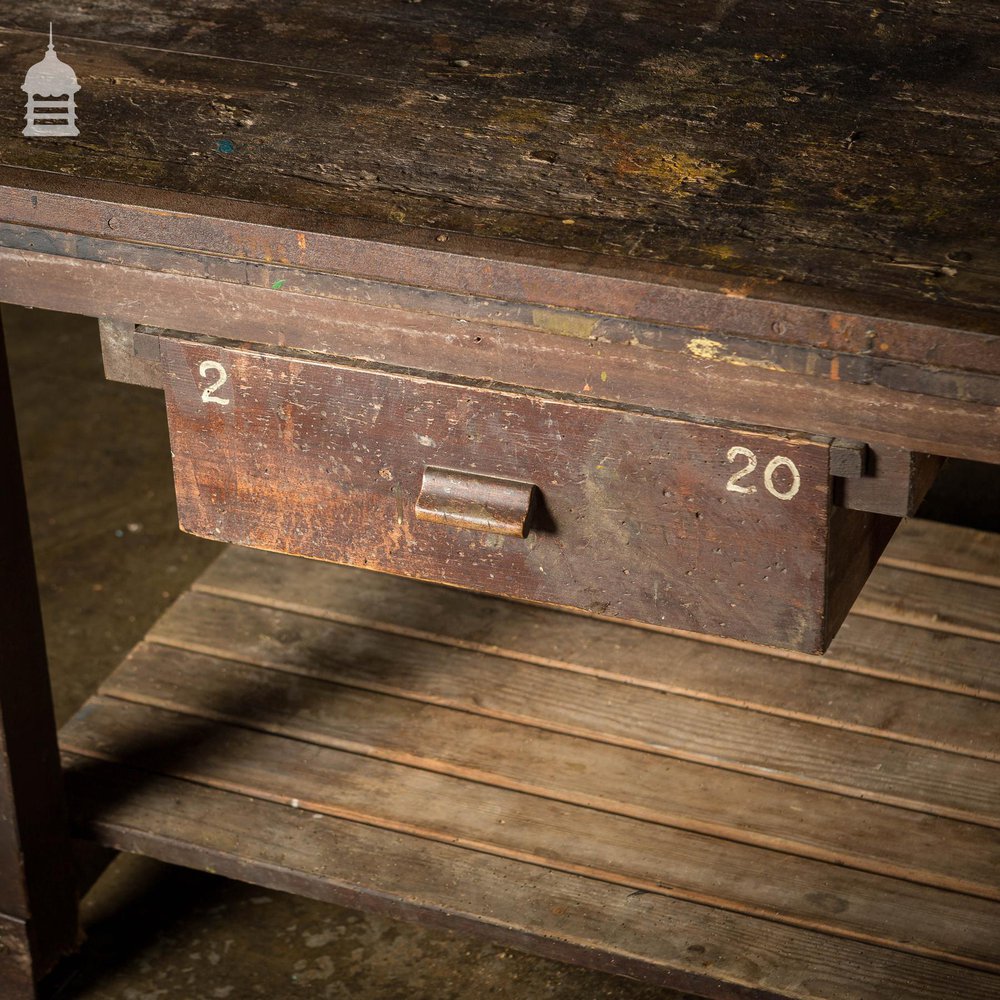 Large Vintage Industrial Workshop Table Workbench with 3 Drawers