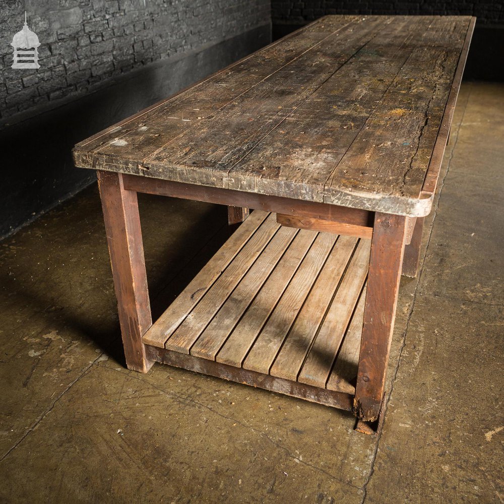 Large Vintage Industrial Workshop Table Workbench with 3 Drawers