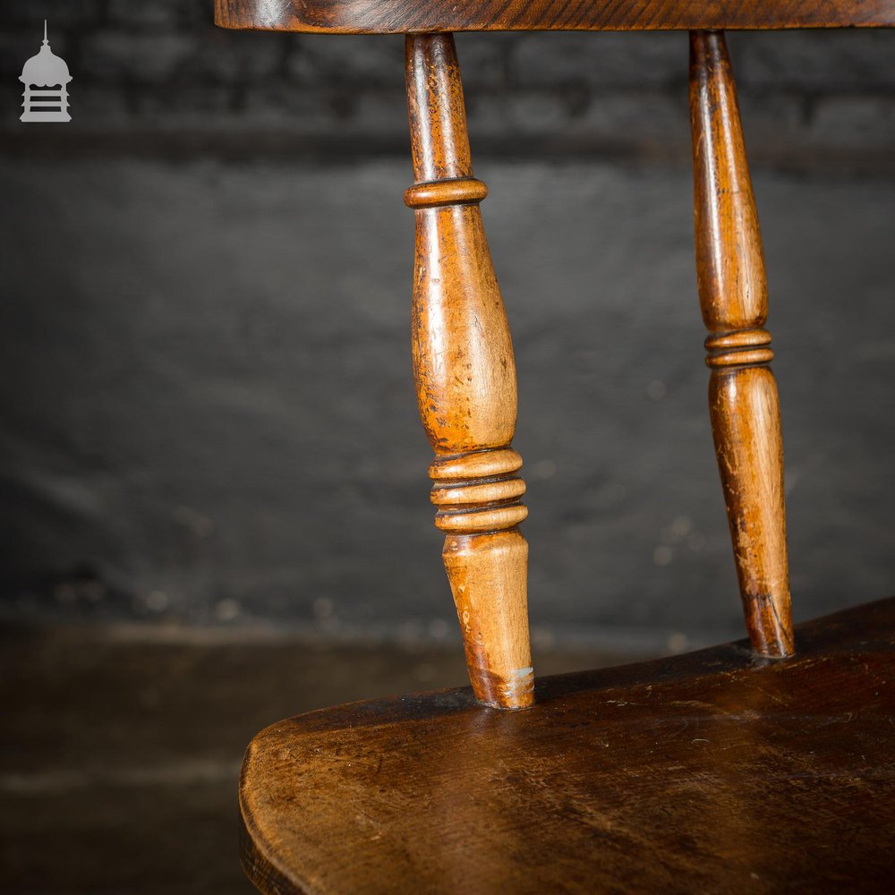 19th C Captain's Bow Seat Smokers Chair with Turned Arm Supports and Double H Stretcher