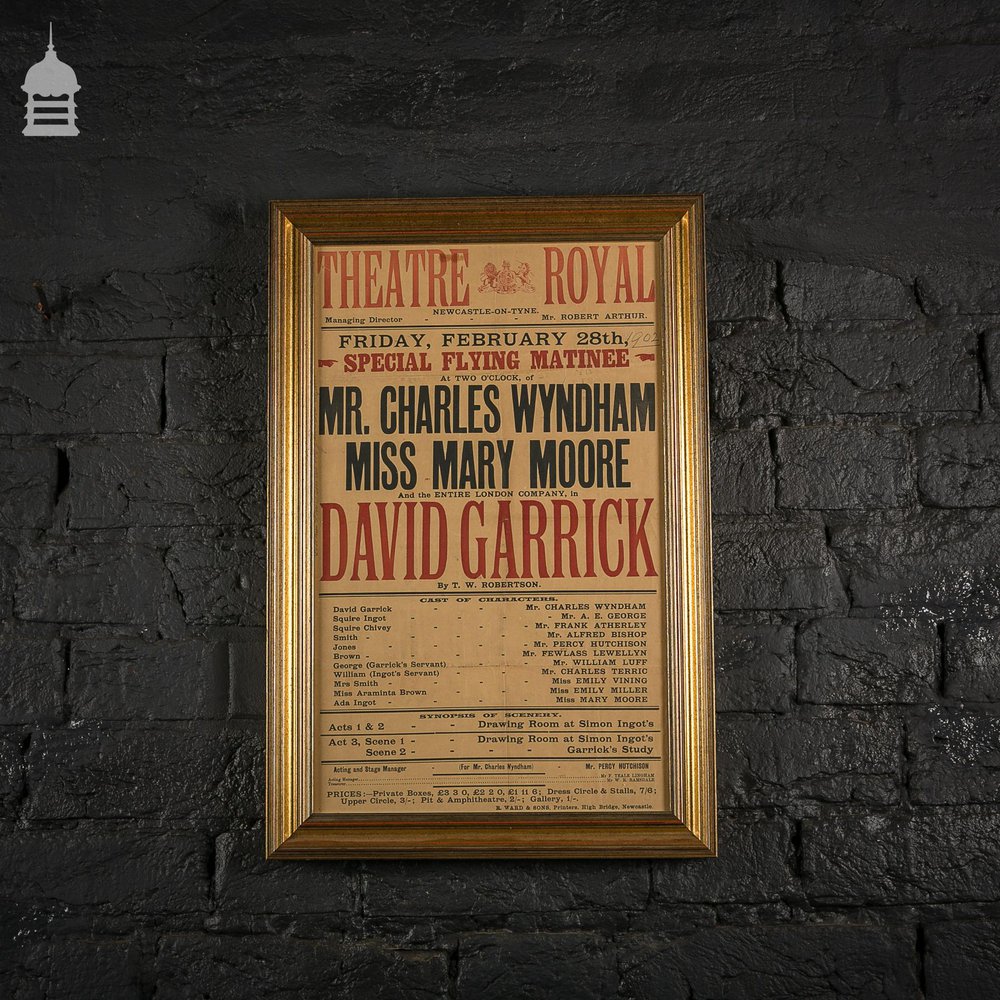 Original Turn of the Century Framed Theatre Poster for ‘DAVID GARRICK’