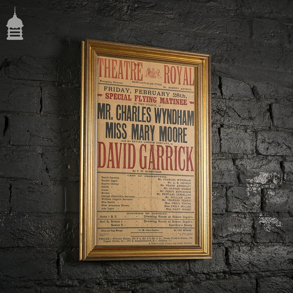 Original Turn of the Century Framed Theatre Poster for ‘DAVID GARRICK’