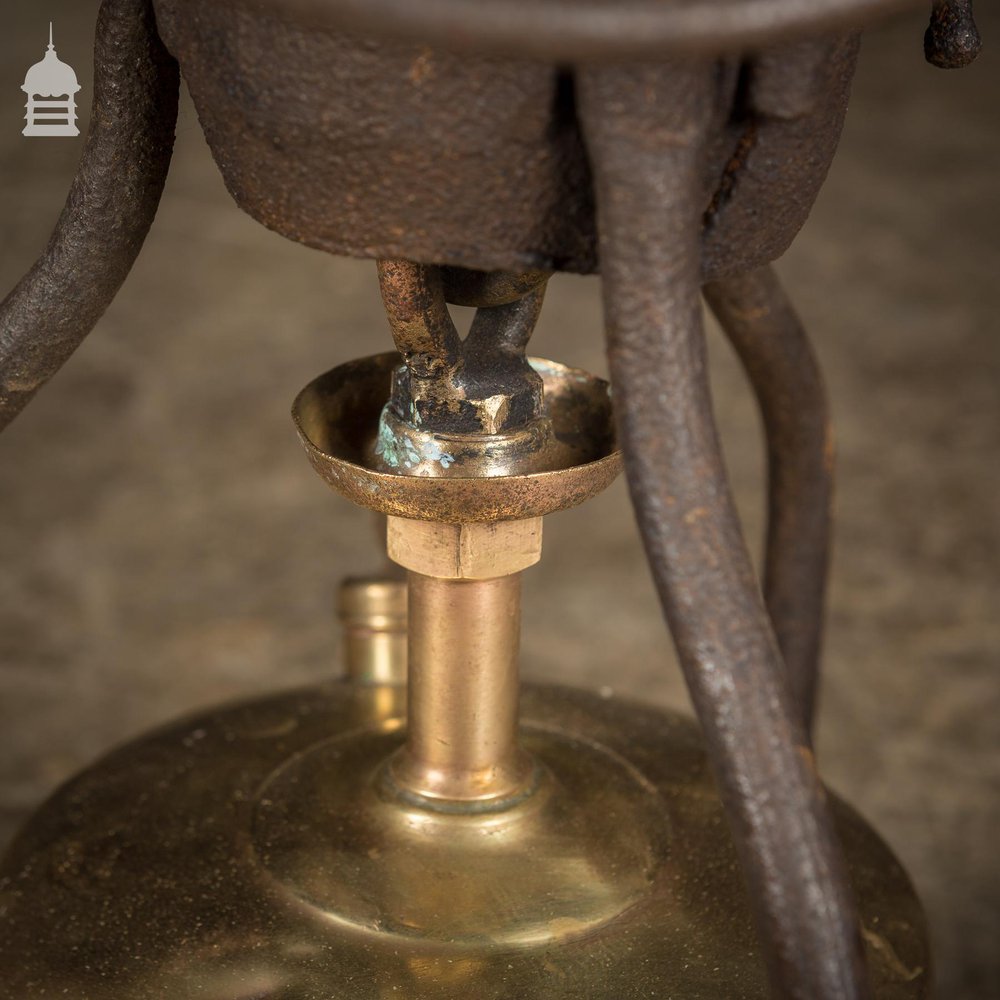 19th C Portable Cast Iron Crucible with Brass Burner