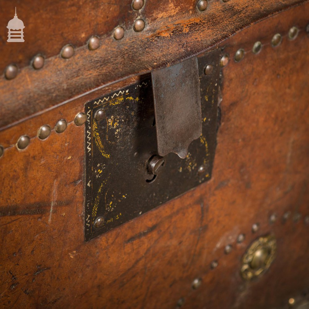 19th C Spanish Studded Leather Chest Trunk