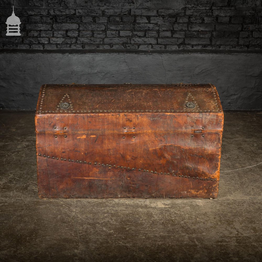 19th C Spanish Studded Leather Chest Trunk