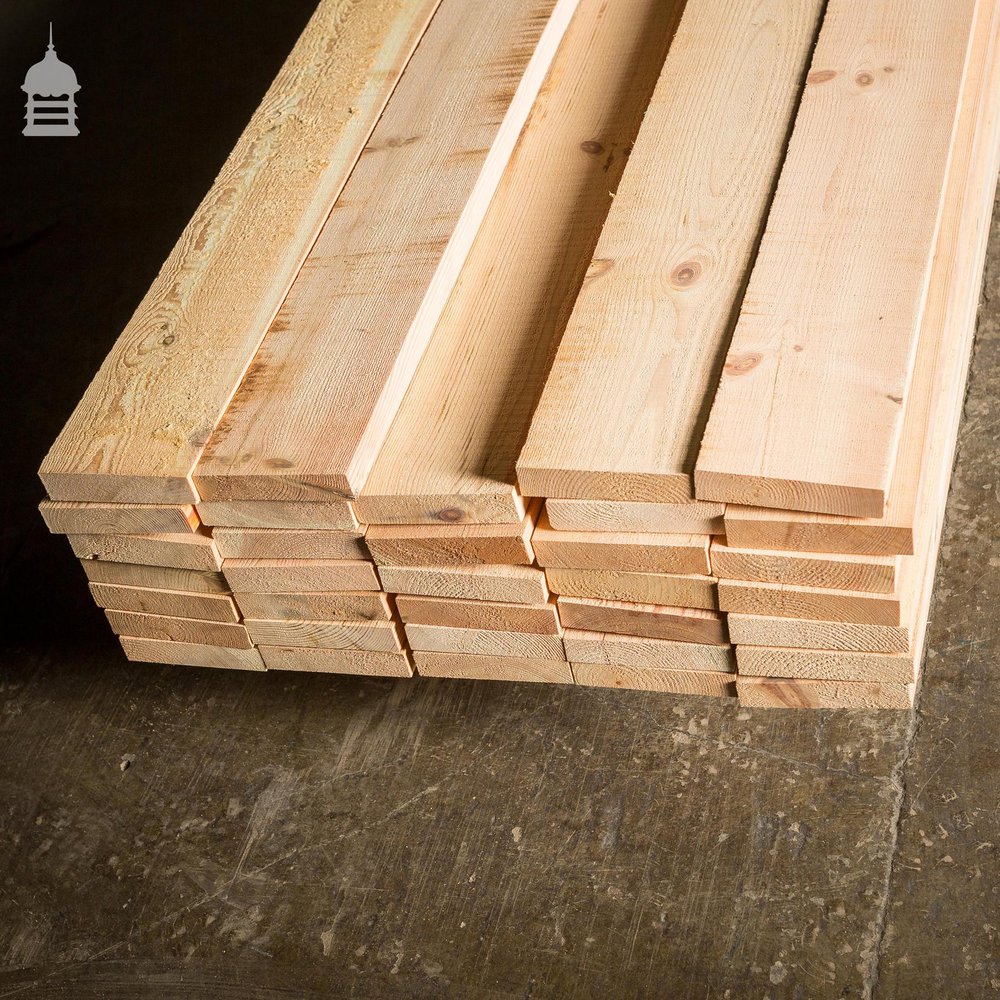 Batch of 11 Square Metres of 5” x 1.25” Pine Floorboard Cut From Reclaimed Victorian Joists