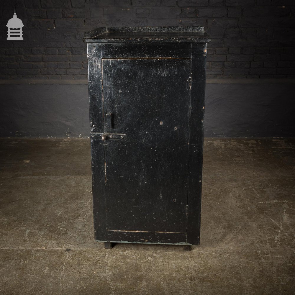 Mid Century Industrial Pine Workshop Cabinet Cupboard with Black Paint Finish