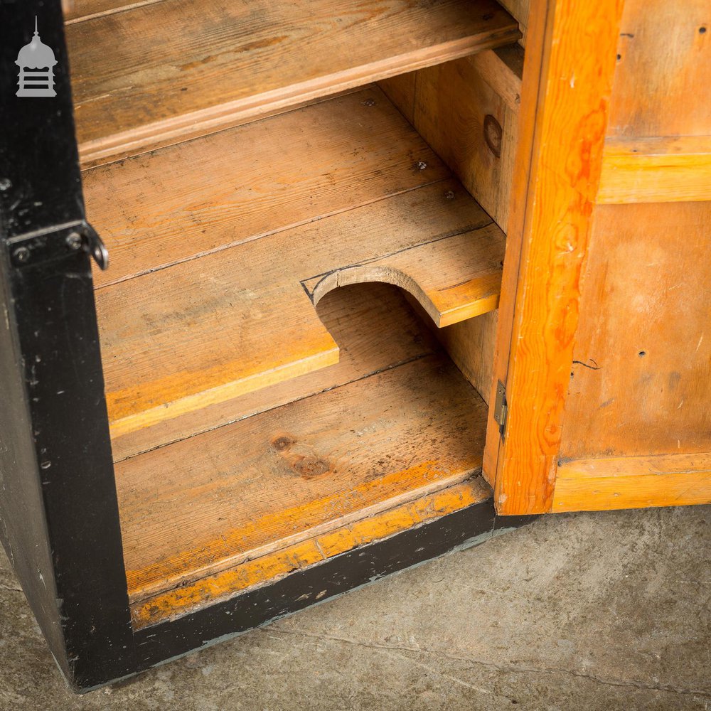 Mid Century Industrial Pine Workshop Cabinet Cupboard with Black Paint Finish