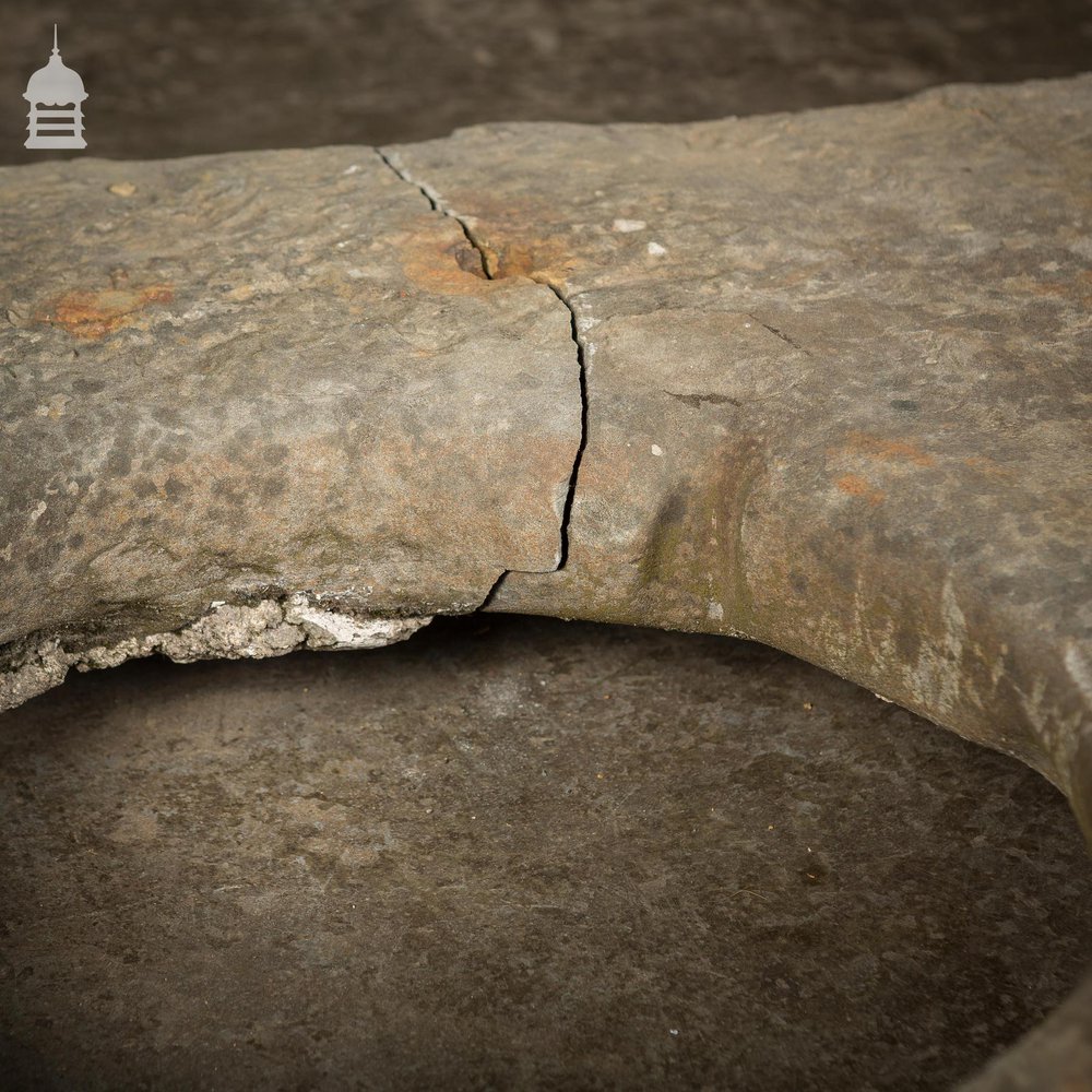 16th C Weathered Yorkstone Well Cover Top with One Clean Break