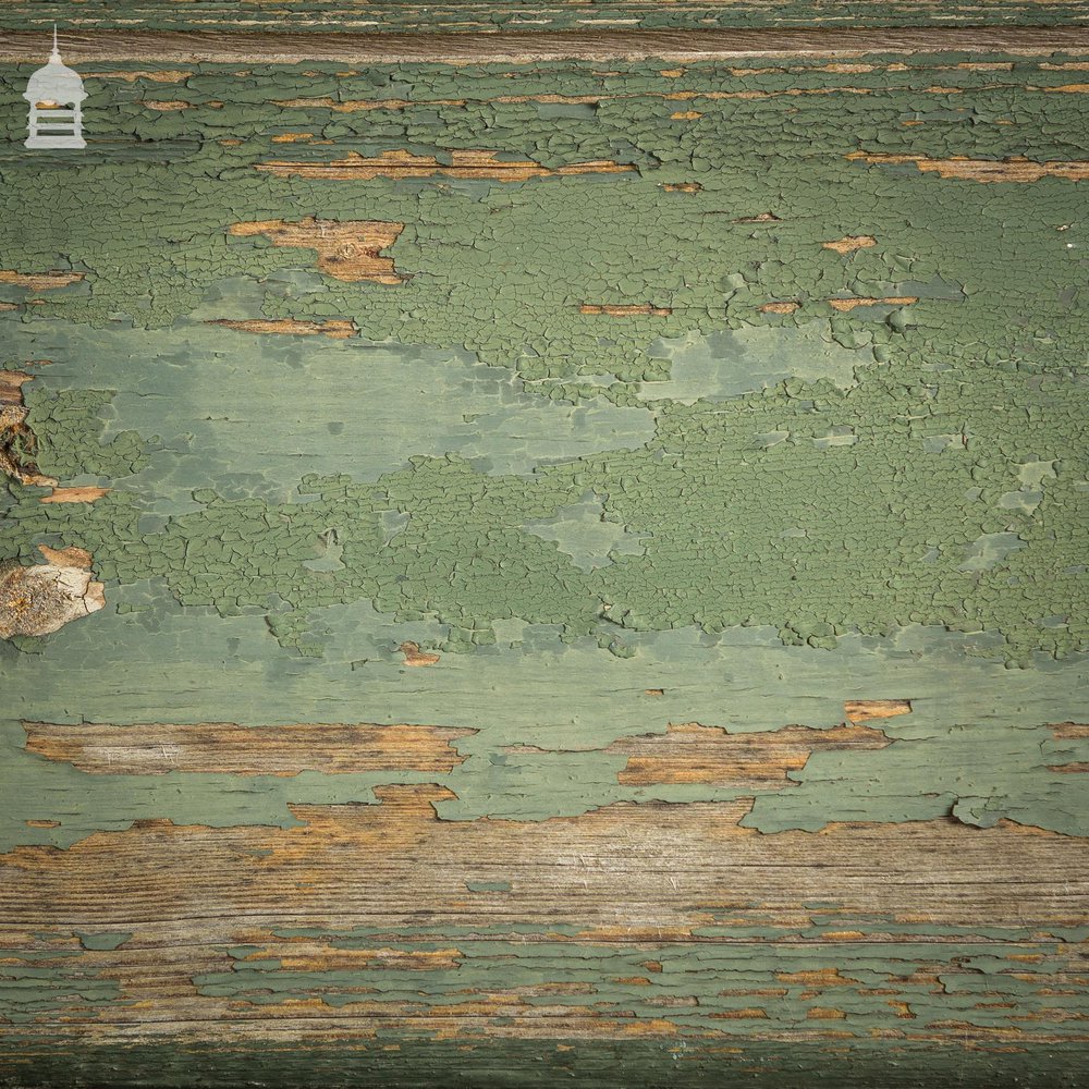 19th C Distressed Green Painted Cast Iron Garden Bench with Pine Slats