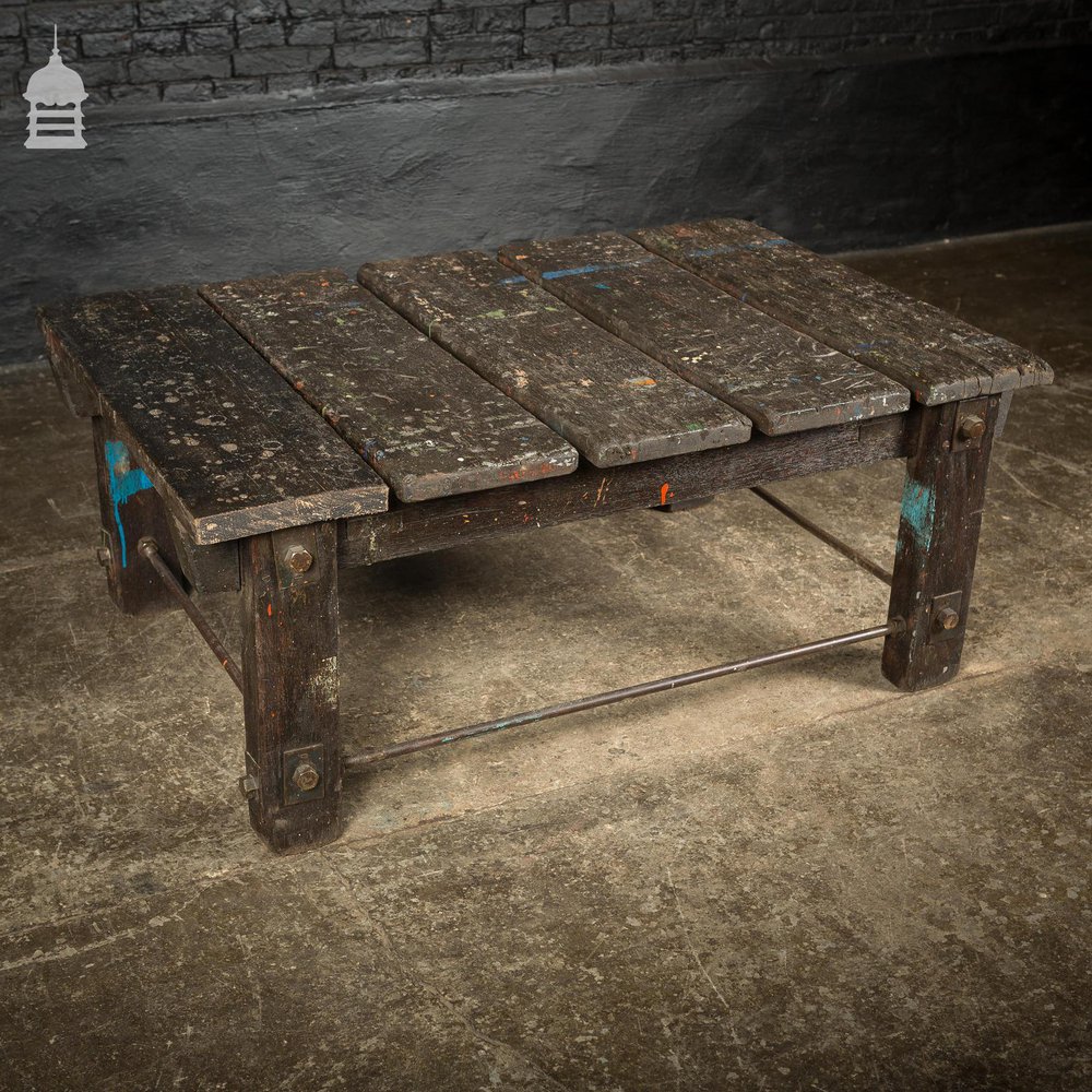 Vintage Industrial Workshop Work Trestle Coffee Table