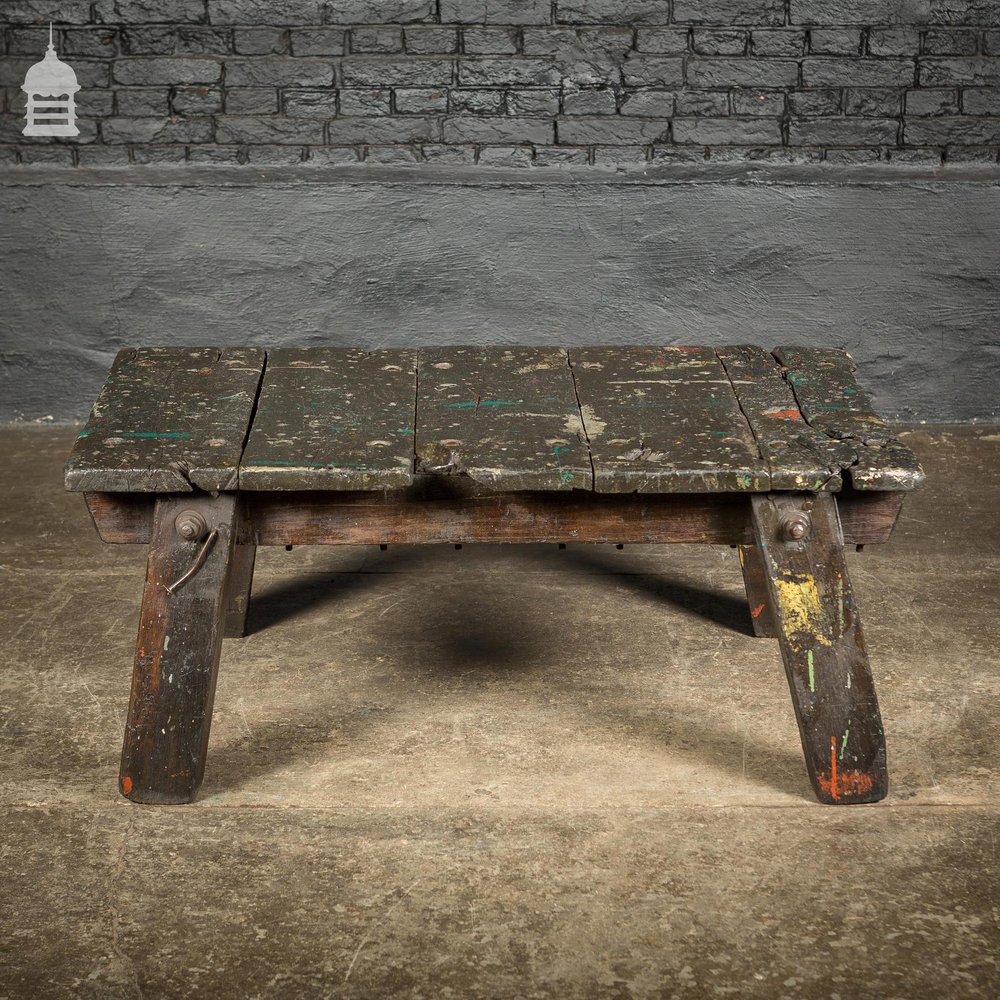 Vintage Industrial Workshop Work Trestle Coffee Table