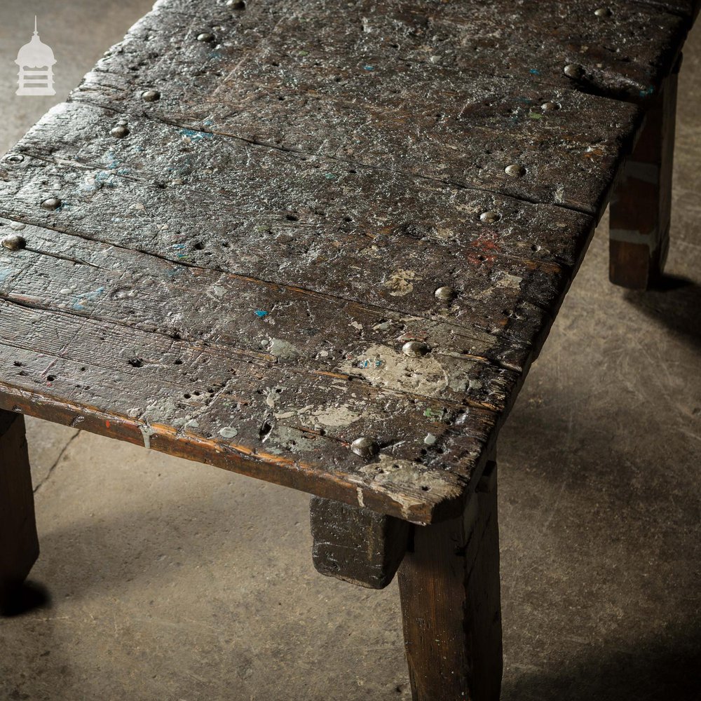 Vintage Industrial Workbench Work Trestle Coffee Table