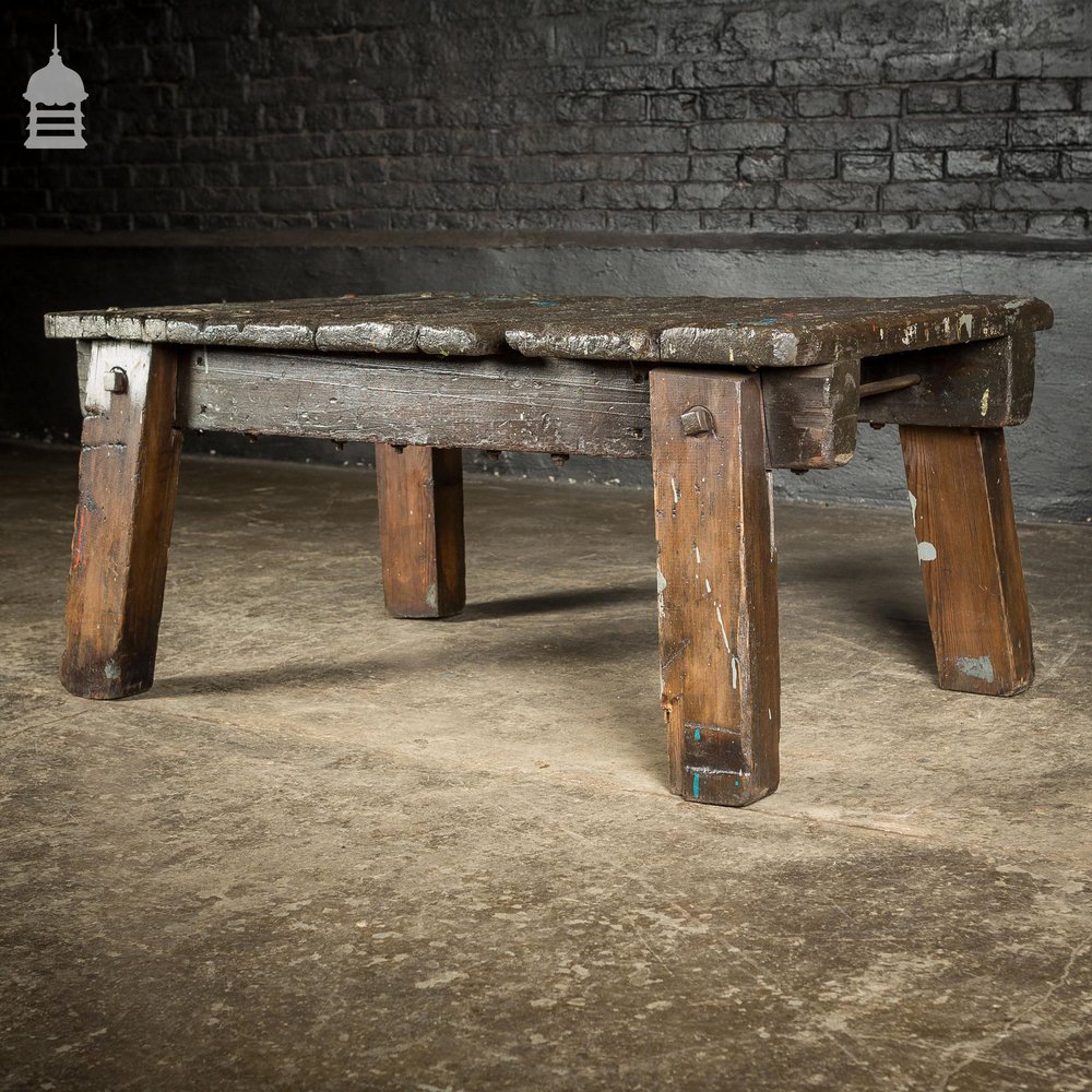 Vintage Industrial Workbench Work Trestle Coffee Table