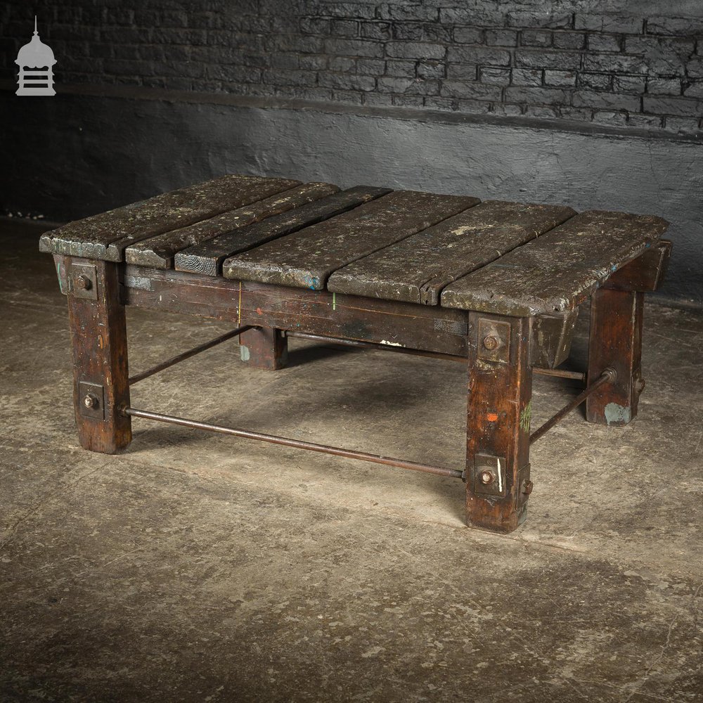 Vintage Industrial Workbench Work Trestle Coffee Table