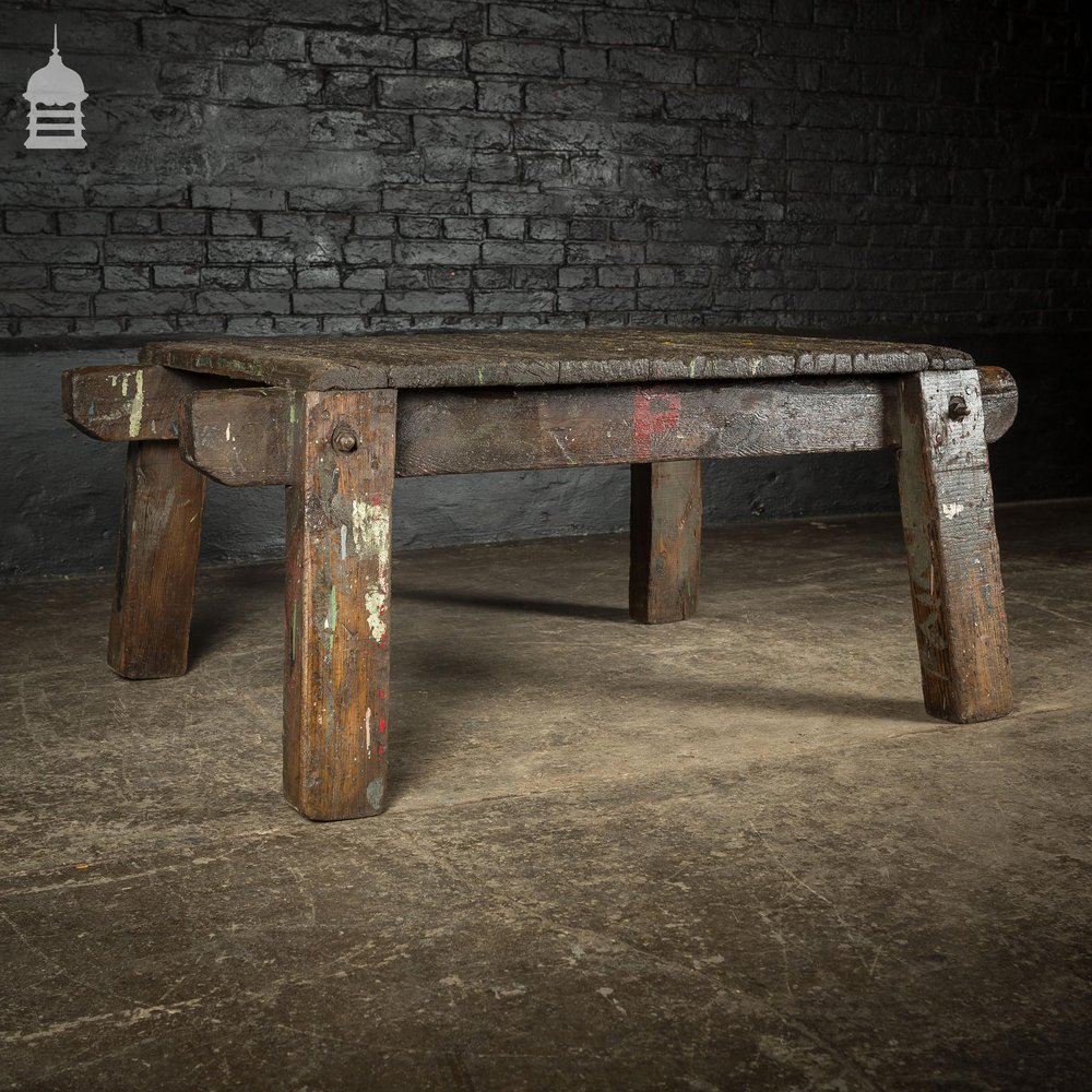 Vintage Industrial Workbench Work Trestle Coffee Table