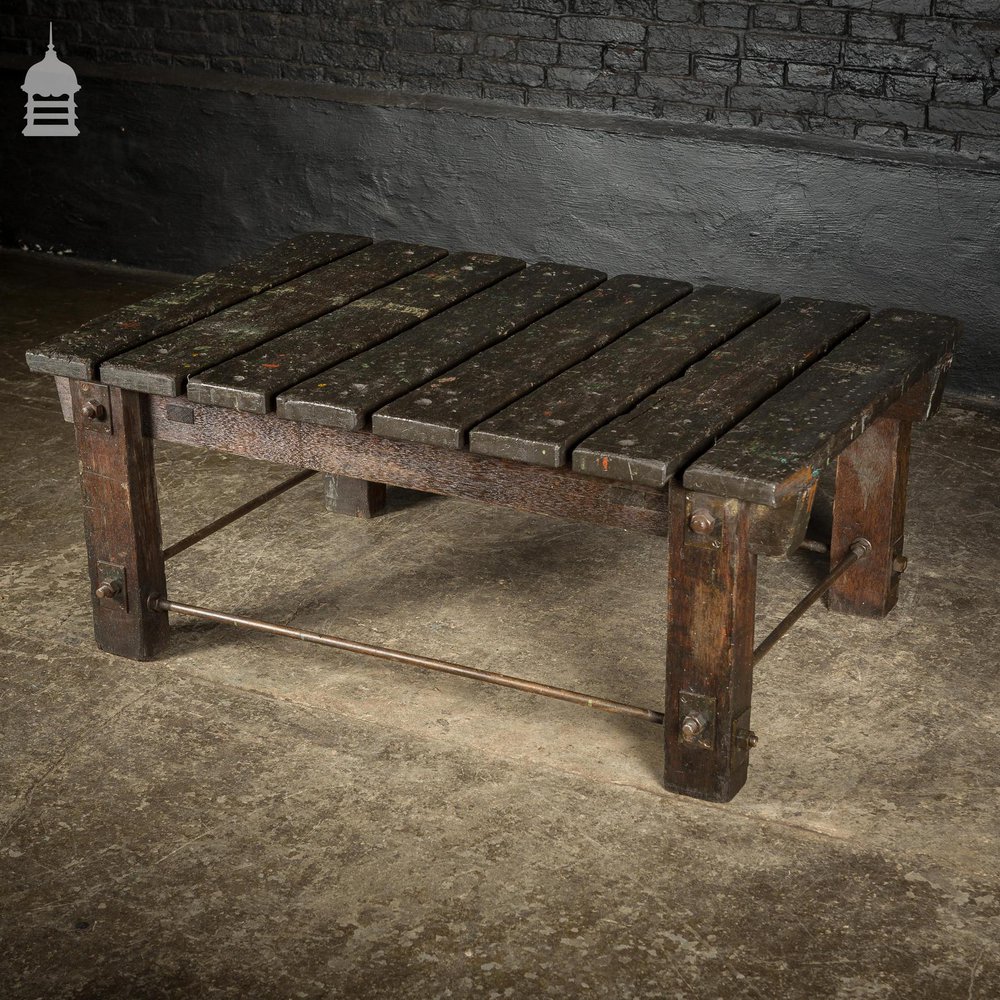 Vintage Industrial Workbench Work Trestle Coffee Table