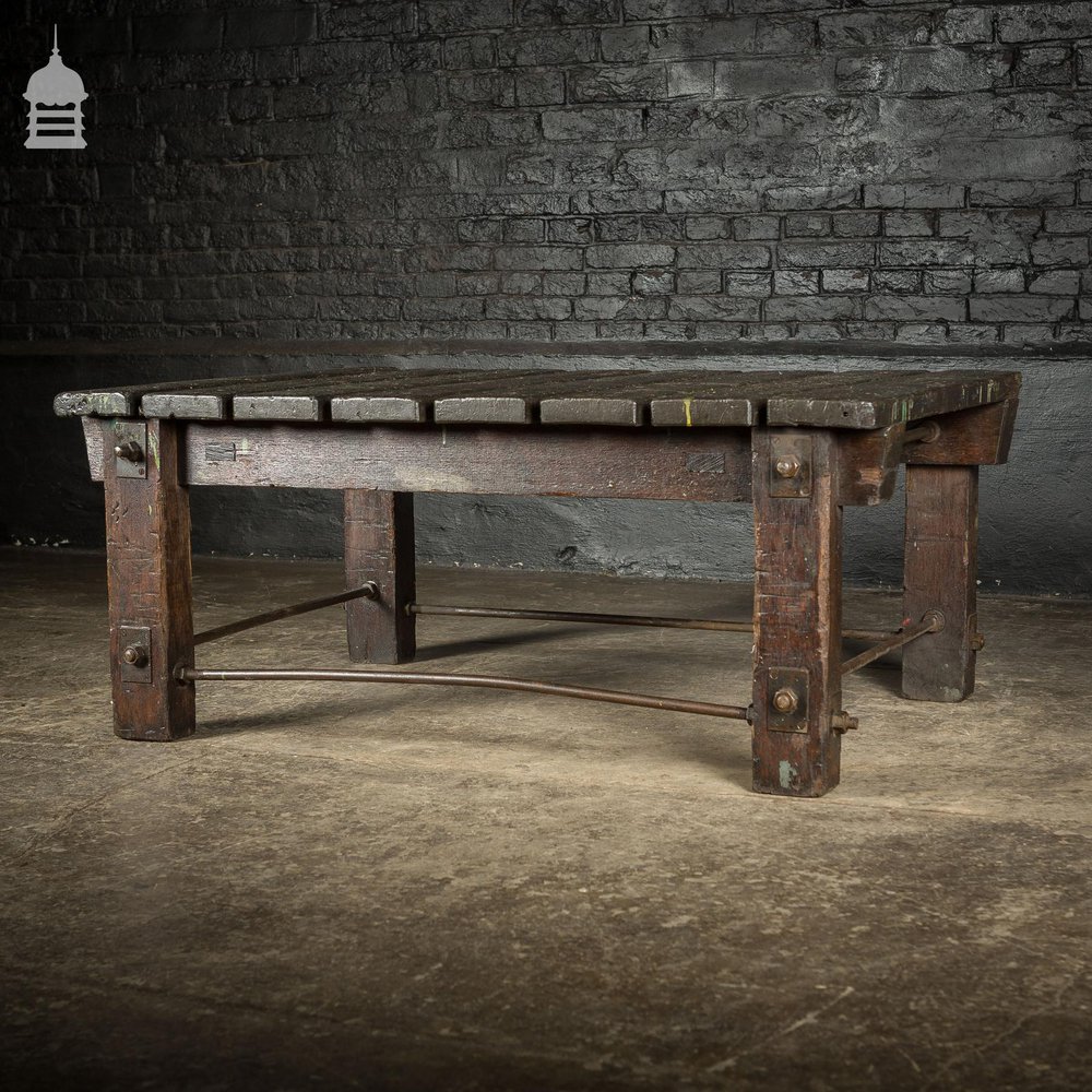 Vintage Industrial Workbench Work Trestle Coffee Table