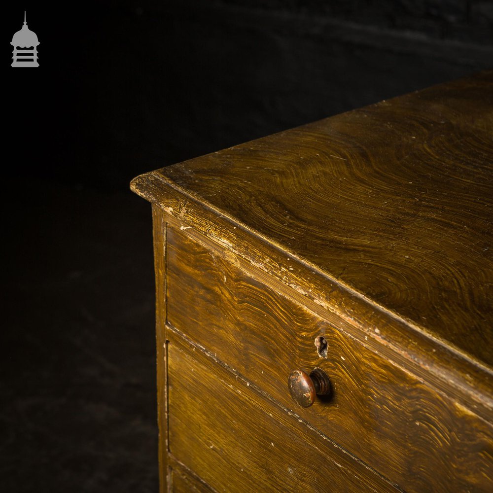 19th C Two Over Three Chest of Drawers with Graining Finish and Key