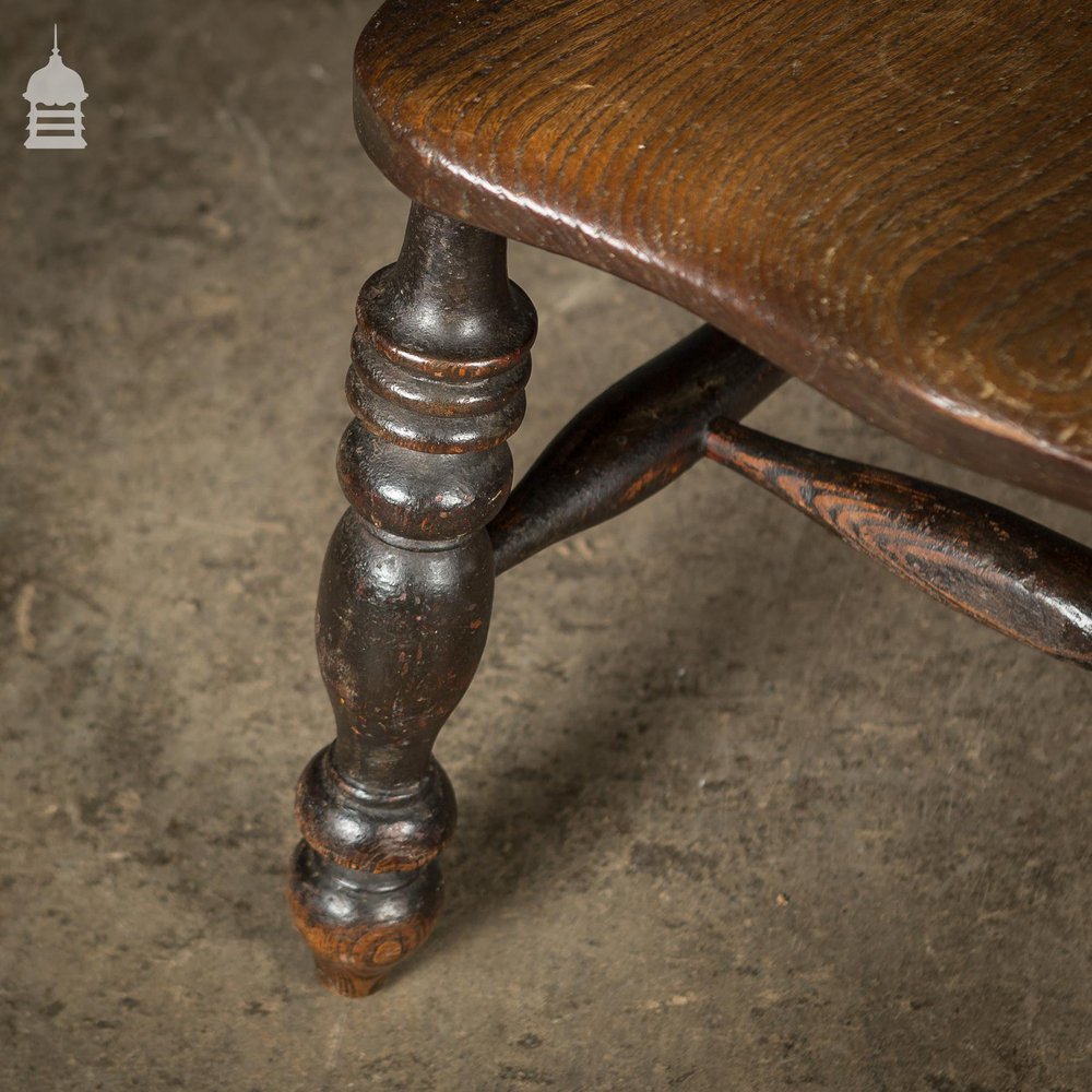 19th C Elm Spindle Back Captains Windsor Carver Chair