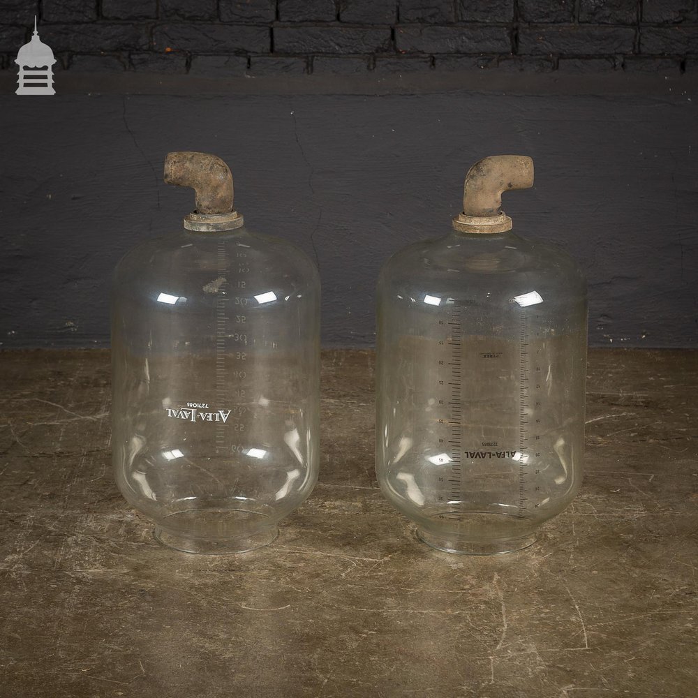 Pair of Vintage Industrial Glass Measuring Cylinders