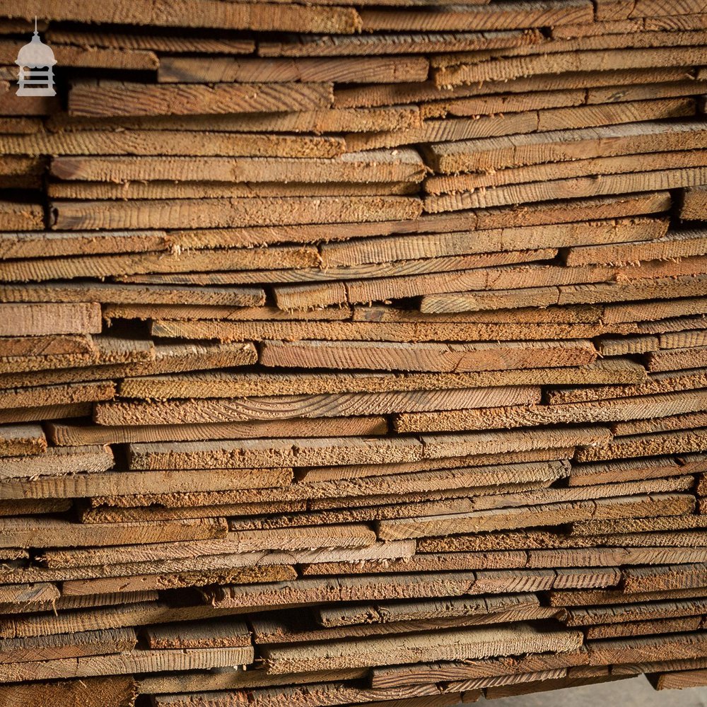 Batch of Approximately 80 Square Metres of Mixed Width Oxidised Pine Wall Cladding