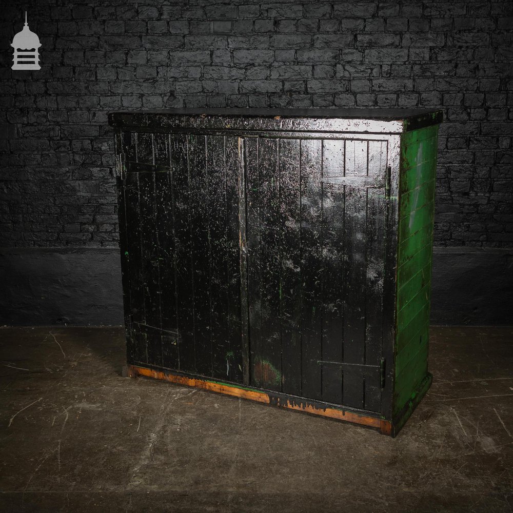 Large Vintage Black Painted Industrial Workshop Cupboard Cabinet with Drawer