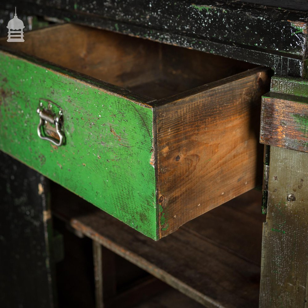 Large Vintage Black Painted Industrial Workshop Cupboard Cabinet with Drawer