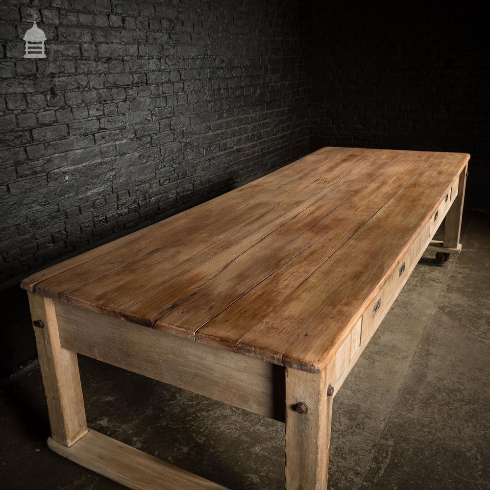 Large Oversized Industrial Teak Dockyard Table Circa 1900 on Wheels