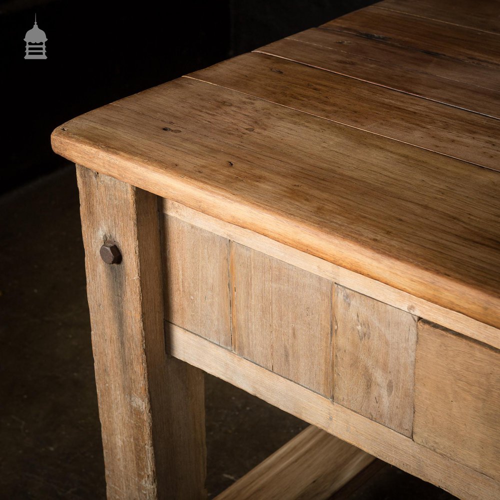 Large Oversized Industrial Teak Dockyard Table Circa 1900 on Wheels