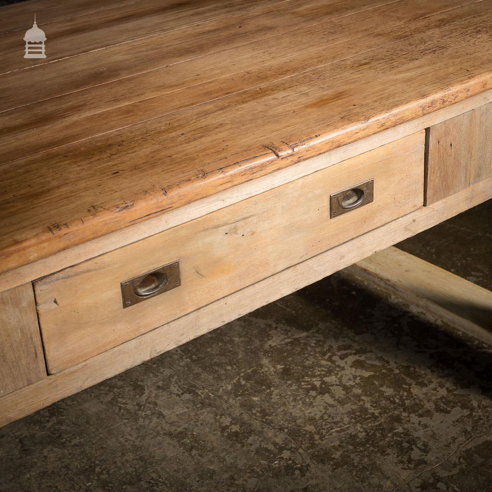 Large Oversized Industrial Teak Dockyard Table Circa 1900 on Wheels