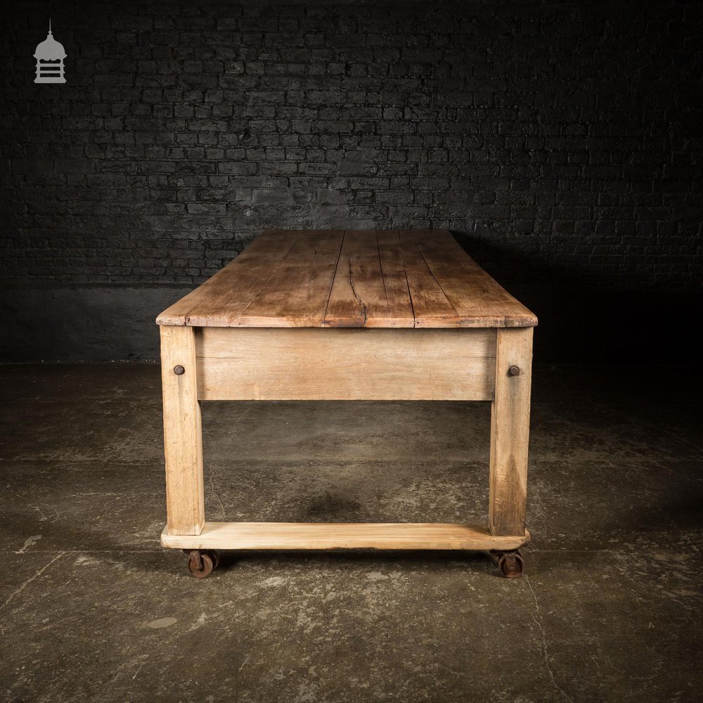 Large Oversized Industrial Teak Dockyard Table Circa 1900 on Wheels