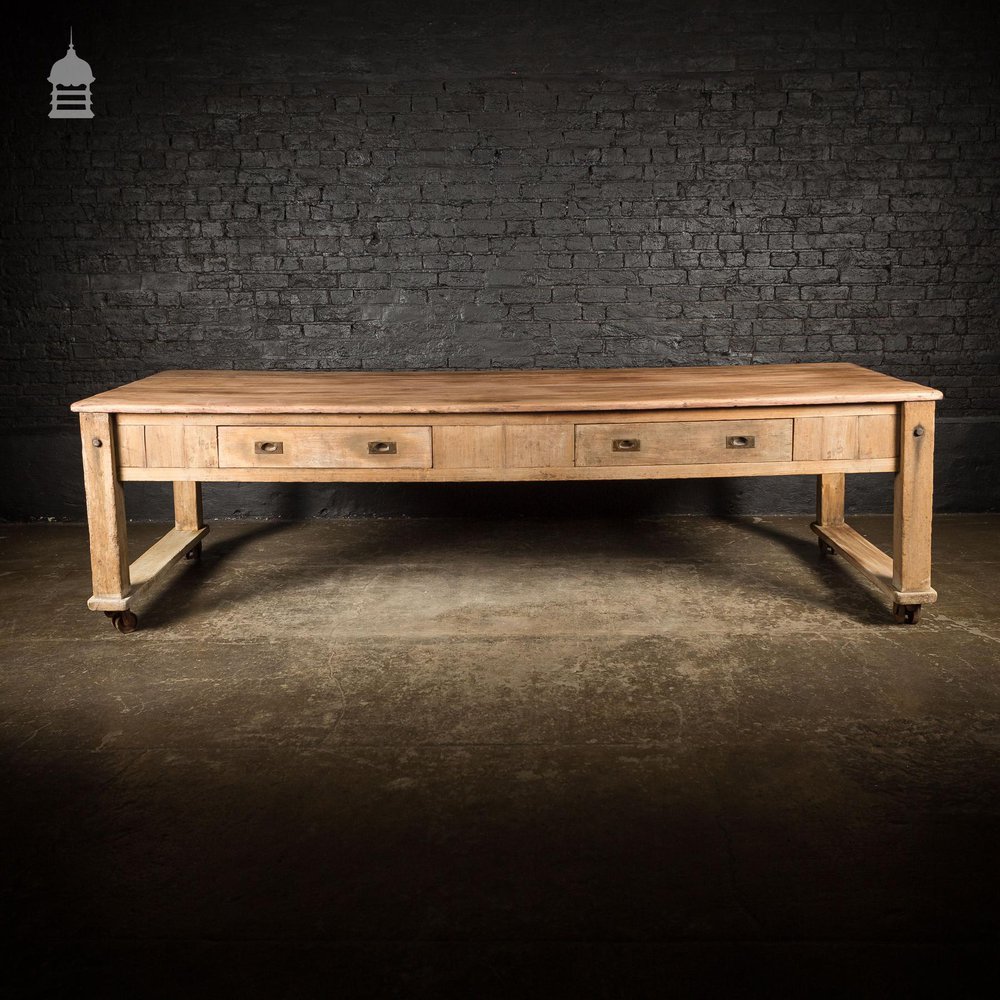 Large Oversized Industrial Teak Dockyard Table Circa 1900 on Wheels