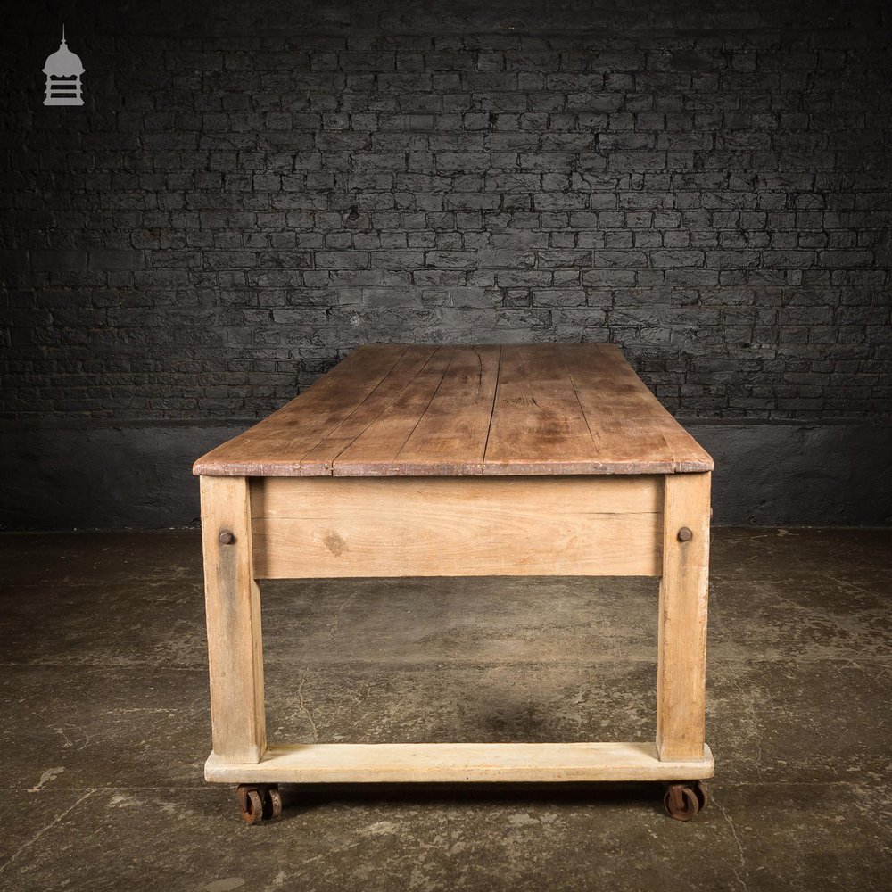 Large Oversized Industrial Teak Dockyard Table Circa 1900 on Wheels