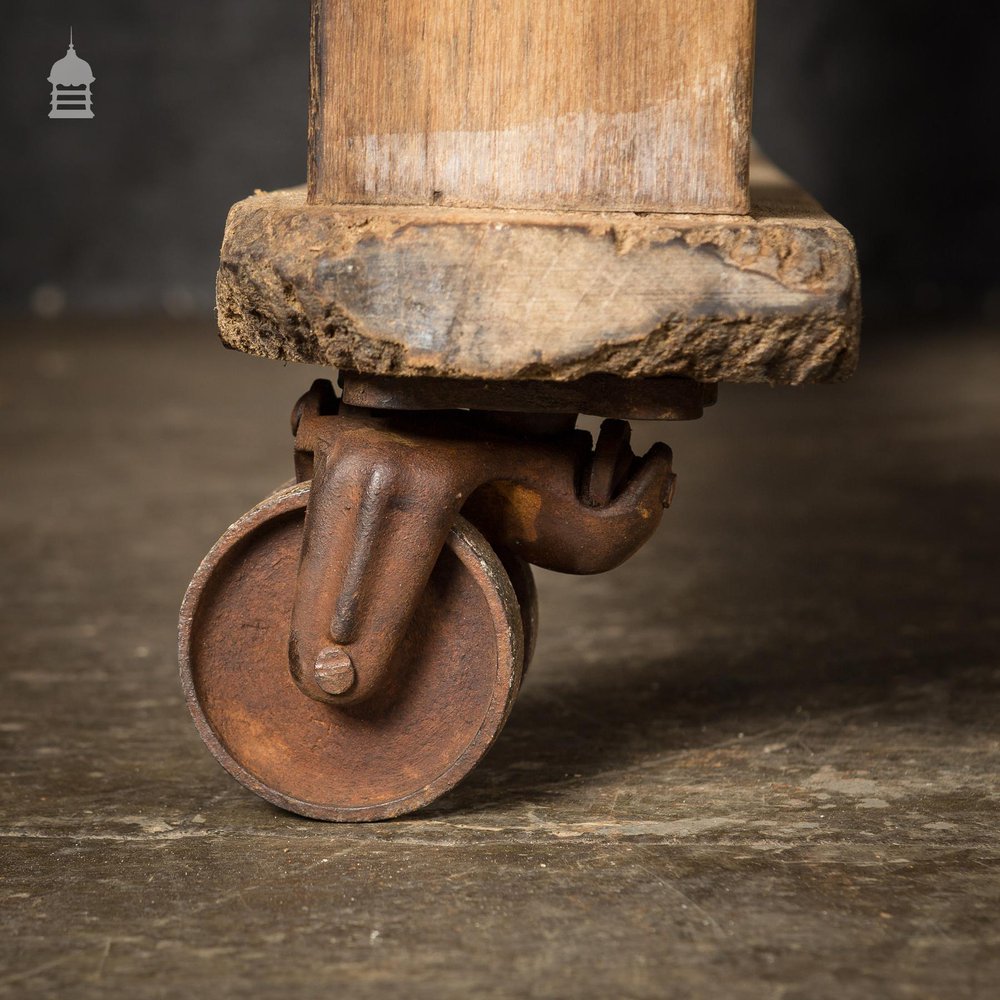 Large Oversized Industrial Teak Dockyard Table Circa 1900 on Wheels