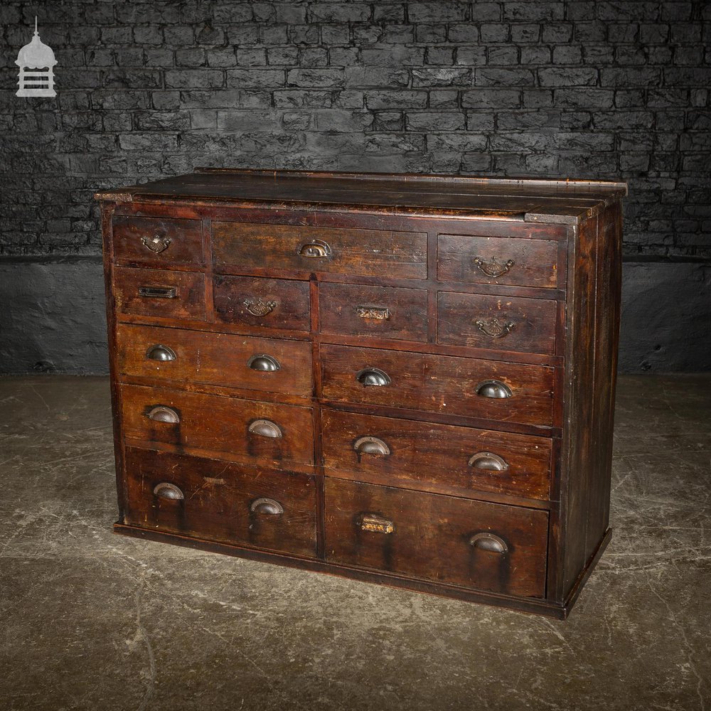 Edwardian Distressed Pine Workshop Bank of Drawers