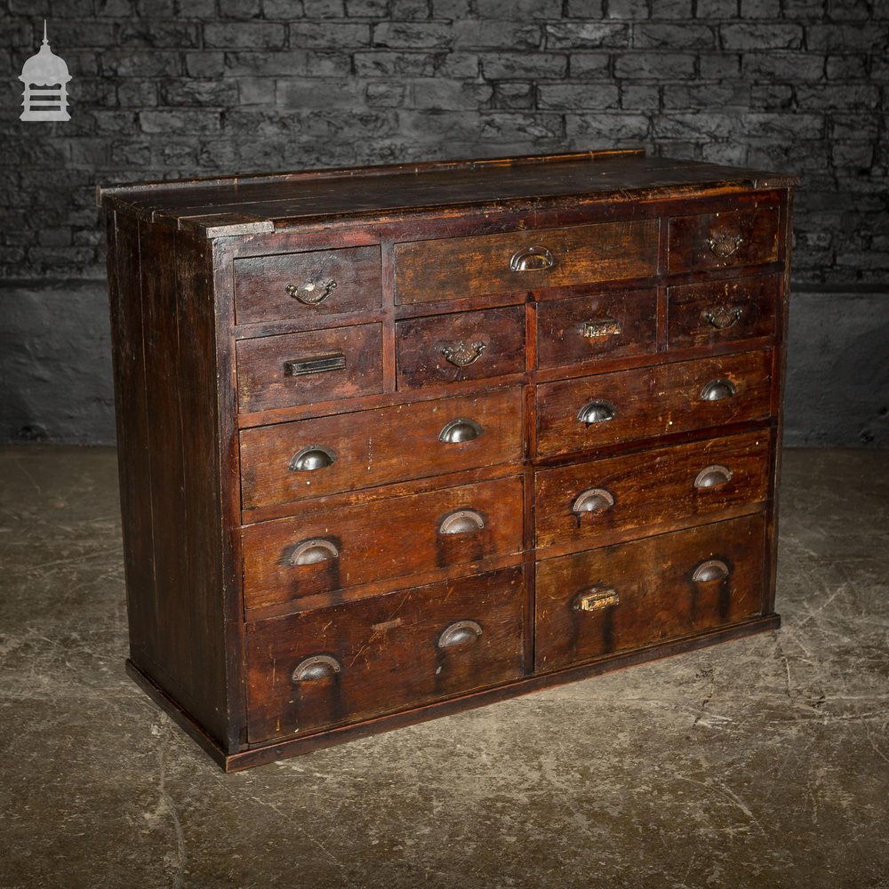 Edwardian Distressed Pine Workshop Bank of Drawers