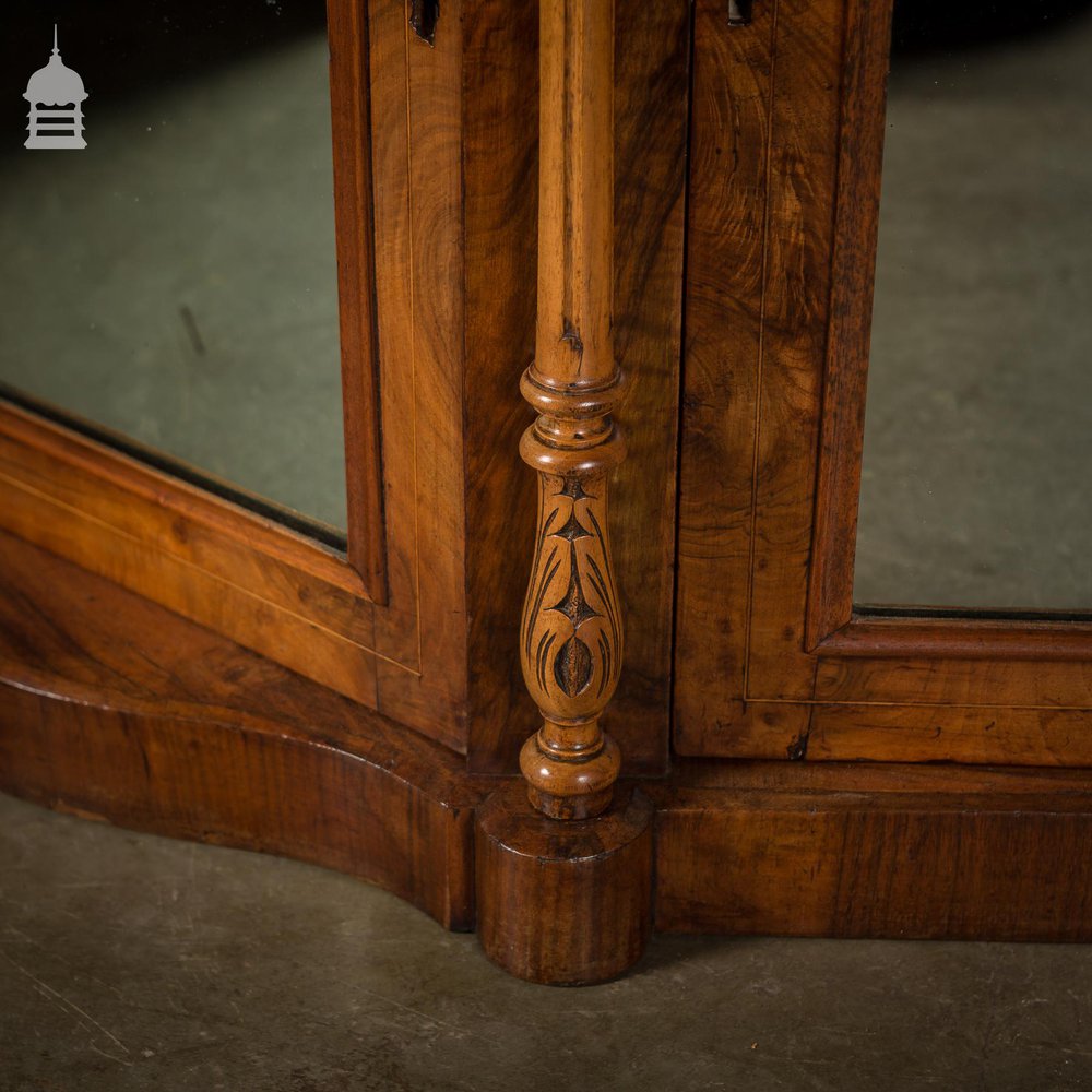 Stunning 19th C Inlaid Rosewood Marble Topped Credenza with Mirror Base and Raised Mirrored Back