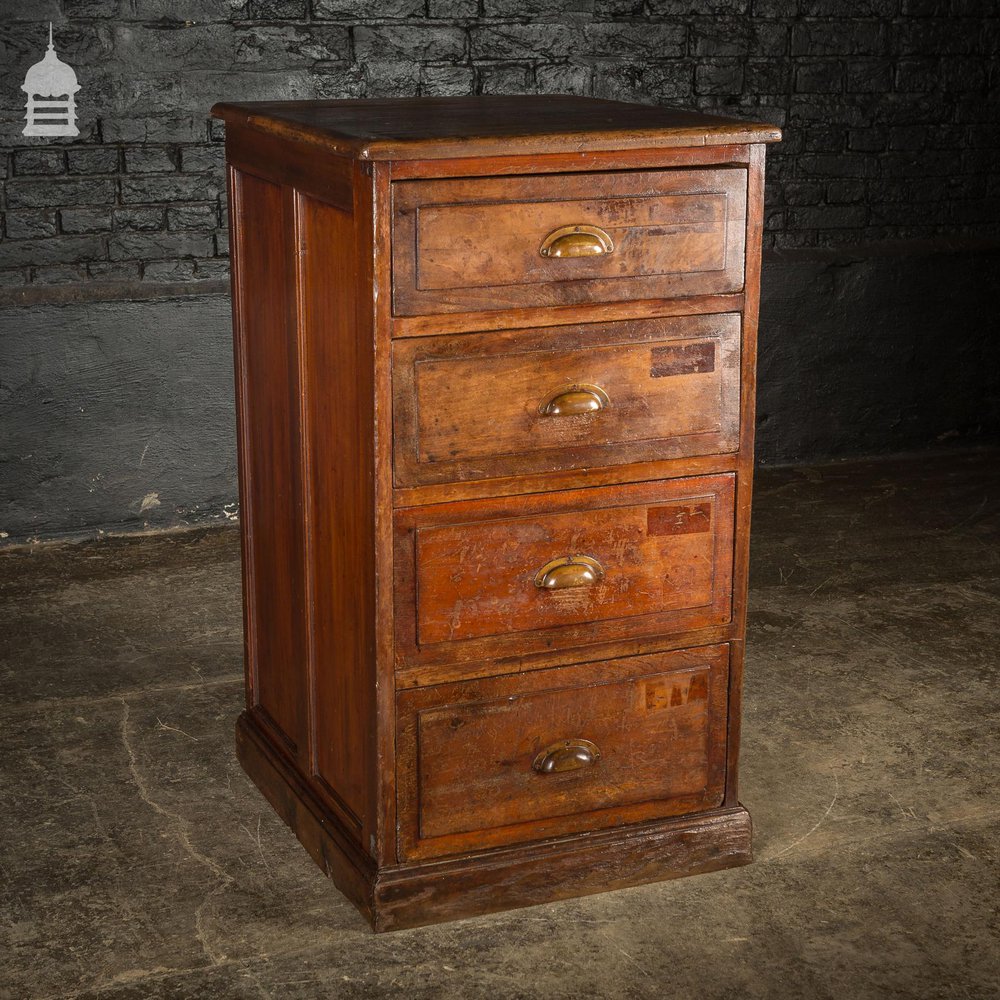 Industrial Pine Topped Mahogany Chest of Drawers With Brass Cup Handles